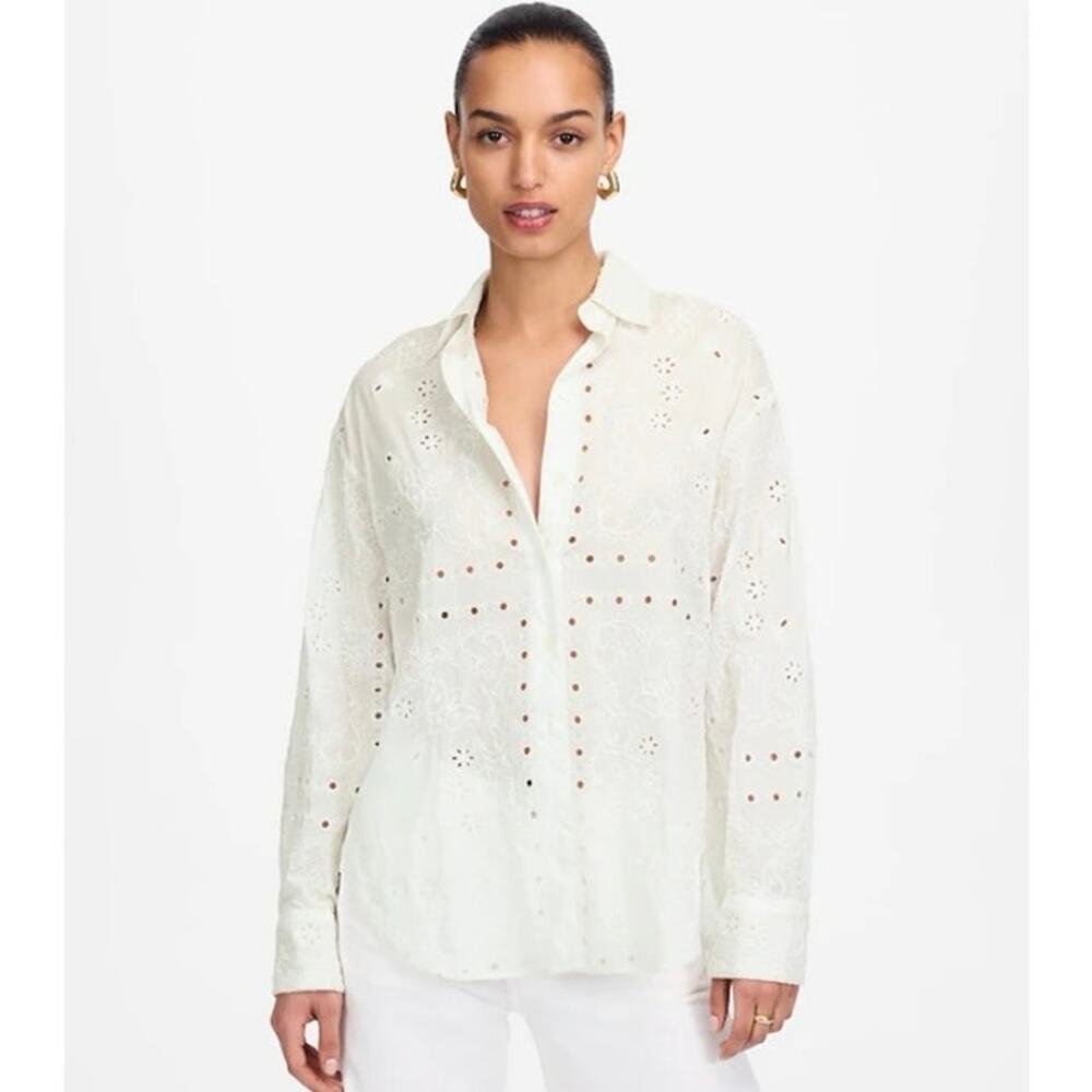 NWT Madewell Embroidered Oversized Button-Up Shirt White XXS